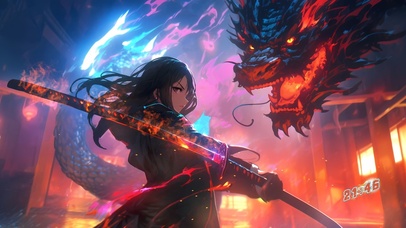 赛博风 武士 VS 龙