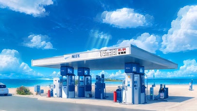 4k蓝天下海边加油站