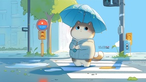 雨天打伞猫咪
