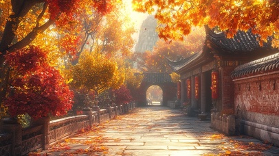 秋日红叶唯美古镇