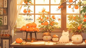橙树可爱肥猫