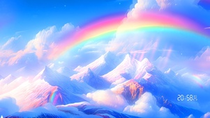 彩虹云雾雪山