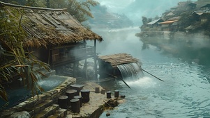 湖边草屋