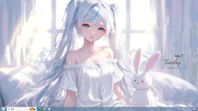 可爱窗边兔玩偶少女