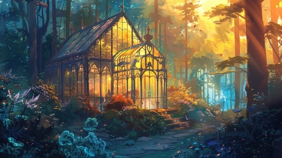 森林梦幻幽静小屋