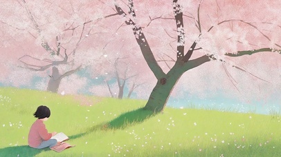 樱花树下看书