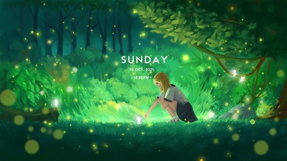 唯美插画-树林的少女