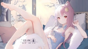 萌系床上猫耳少女