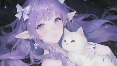 梦幻手绘少女与小猫2