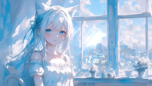 窗边白猫少女