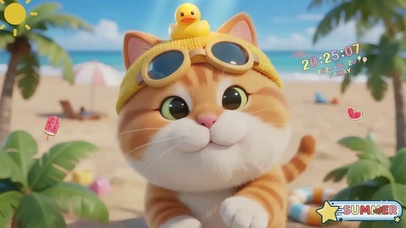 圆鼓鼓海边治愈猫猫