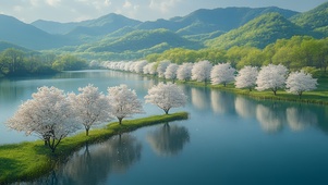 湖边梨树