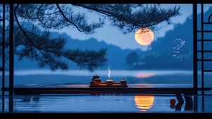 古风浪漫湖景