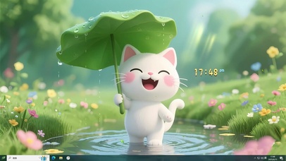 荷叶撑伞猫咪