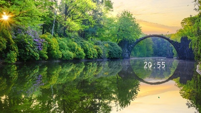 护眼山林小溪圆桥