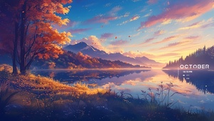 秋叶湖边风景