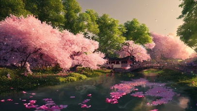 樱花小桥流水