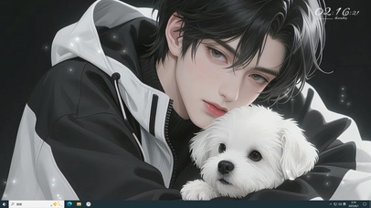 帅气男生抱着宠物小白