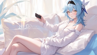 蓝发女孩宅家的快乐