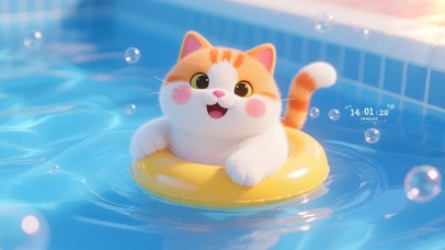 夏日泳池猫咪