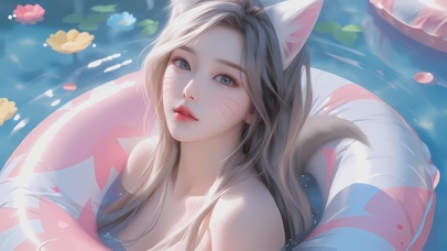 【猫耳美女】夏日泳池少女