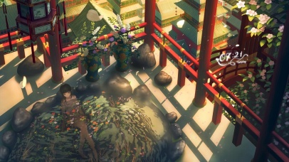 唯美古城泡温泉少女