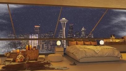 唯美治愈浪漫雪景城市房间