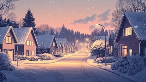 雪中的夕阳街道