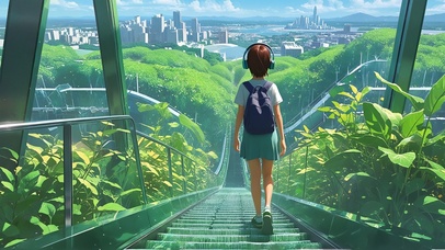 远眺城市的女孩