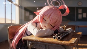 唯美教室粉发少女