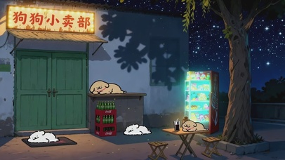 线条小狗夜晚小卖部