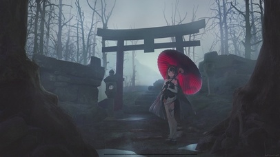 雨中神社少女