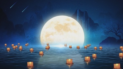 孔明灯月是故乡明中国风圆月