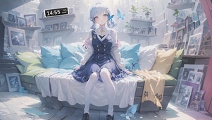唯美屋内银发少女