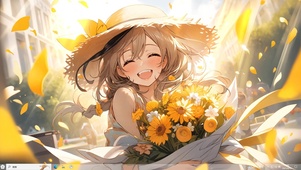 草帽捧花少女