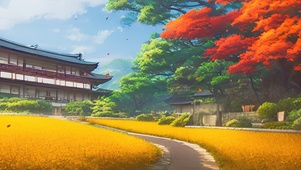 秋日麦田中的小路