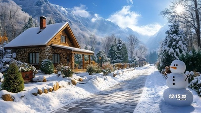 护眼冬日雪人小屋