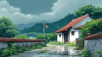 雨中小院
