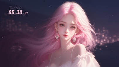 夜空下的粉发女孩