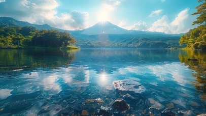 火山宁静湖泊