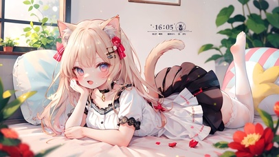 可爱床上猫耳女孩