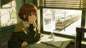 咖啡馆短发少女