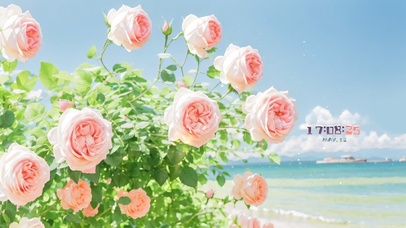 4k温馨海边玫瑰花