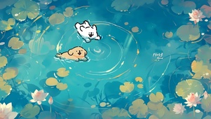 池塘游泳的狗狗