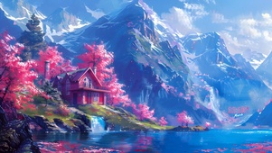 樱花小屋湖水