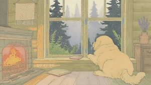 窗边发呆的小金毛