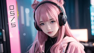粉发可爱美女