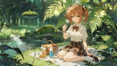 少女溪边野餐