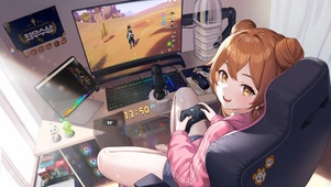 4K电脑游戏房间女孩