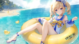 夏日海边泳圈少女